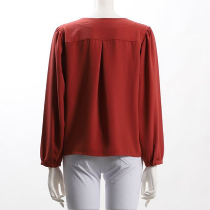 パフスリーブVネックブラウス