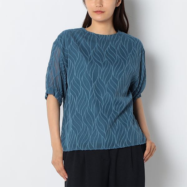 シアー素材クルーネックブラウス