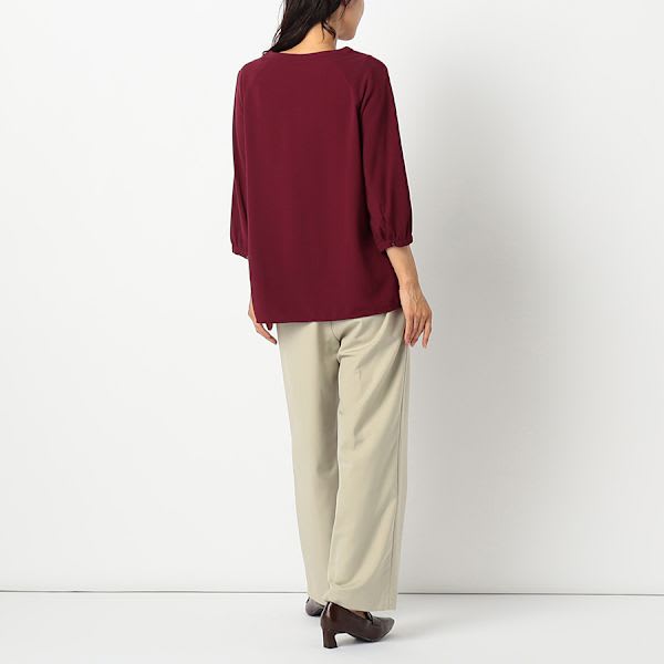 ラグランスリーブオープンフロントネックブラウス