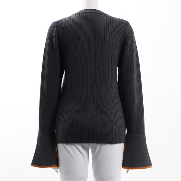 バイカラーフレアスリーブリブニット