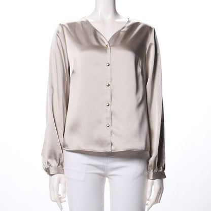 Vネックフロントボタンデザインブラウス