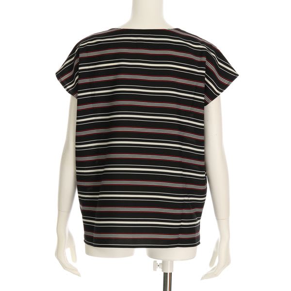 オープンフロントネックボーダー柄ブラウス