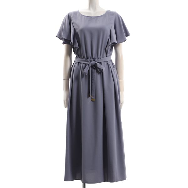 【接触冷感/UVカット/速乾/ストレッチ/冷感機能】ラッフルスリーブウエストリボン付き2wayワンピース