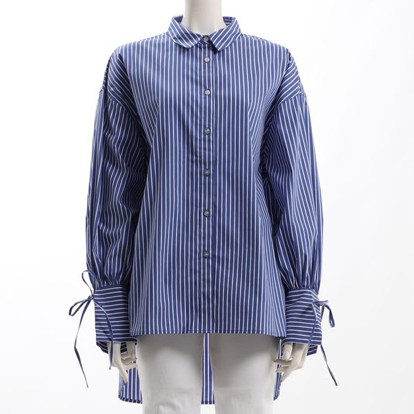 袖口リボンストライプシャツ