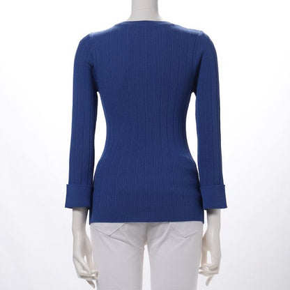 袖折り返しデザインリブニット