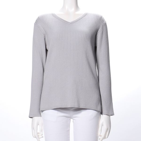 Vネックリブニット