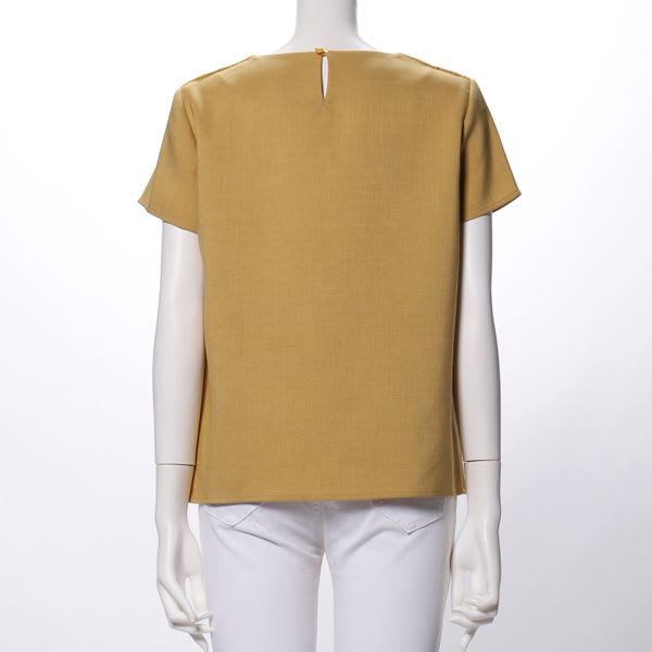 肩レースデザインラウンドネックブラウス