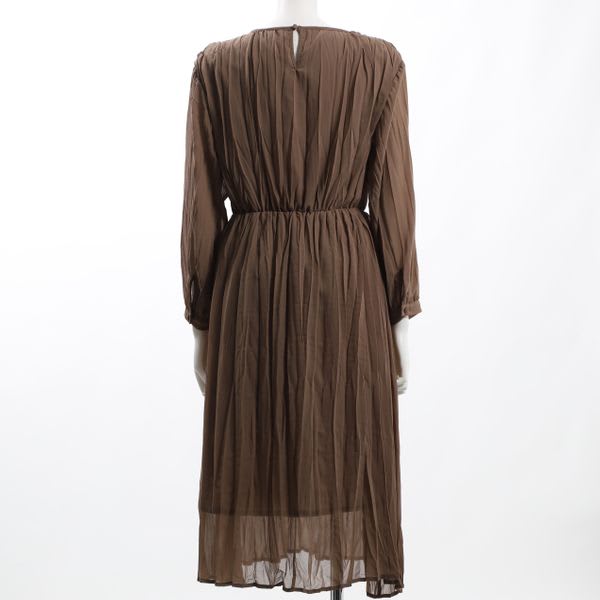 ギャザーデザインラウンドネックワンピース