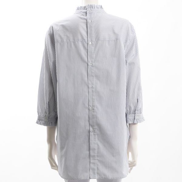 ストライプ柄フリルネックブラウス