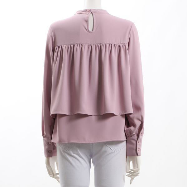 ケープデザイン前開きスタンドカラーブラウス