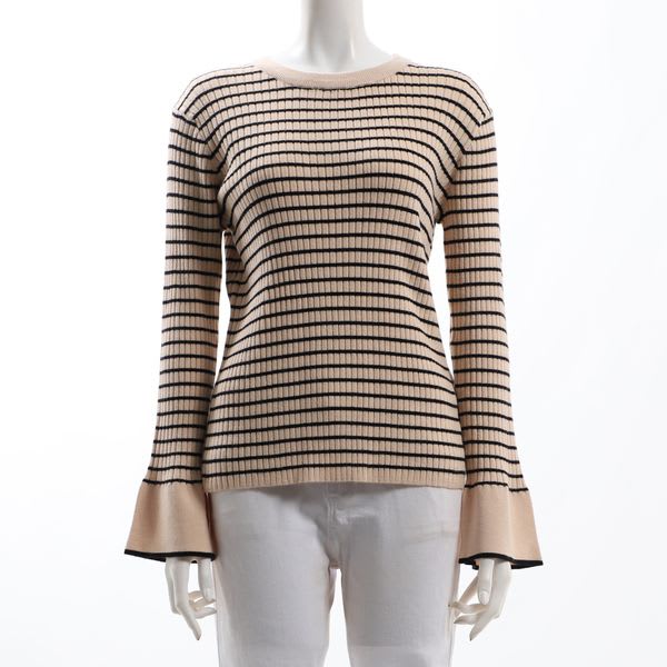 ボーダー柄ベルスリーブニット