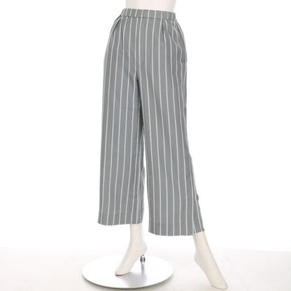 ストライプ柄タック入りワイドストレートパンツ