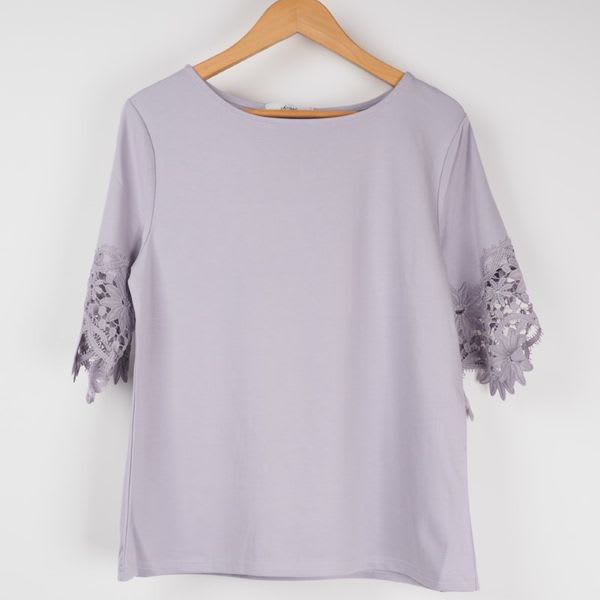 袖レースカットソー