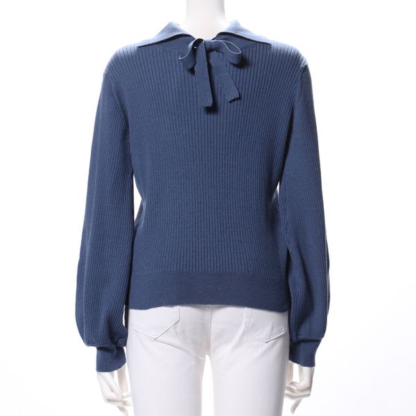 バックリボンリブニット