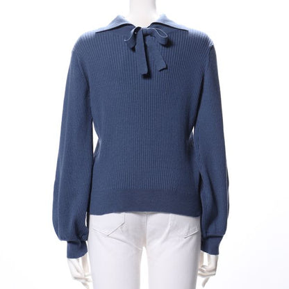 バックリボンリブニット