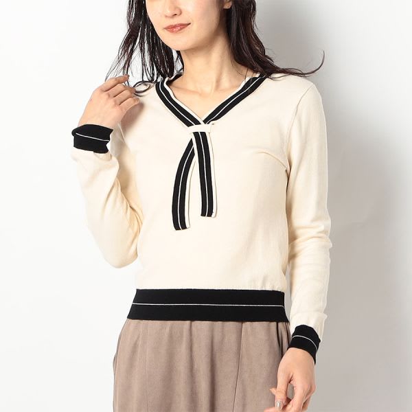 ボウタイバイカラーニット