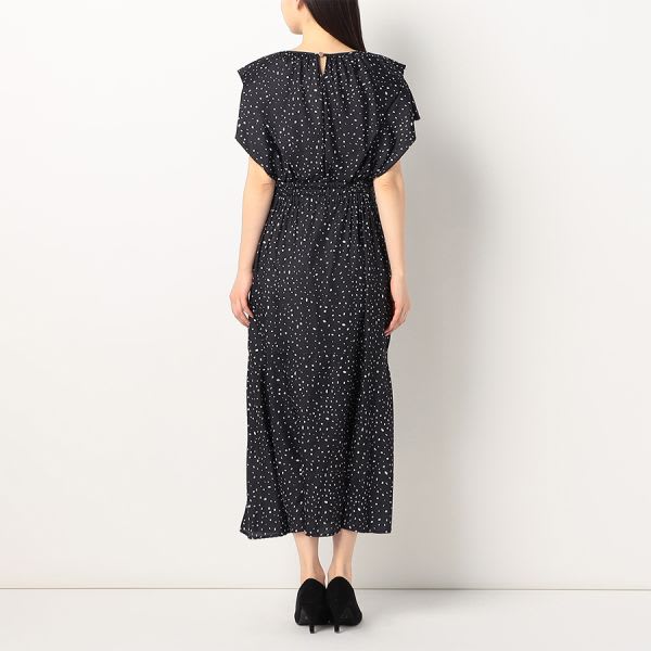 フロントフリルデザインランダムドット柄ワンピース