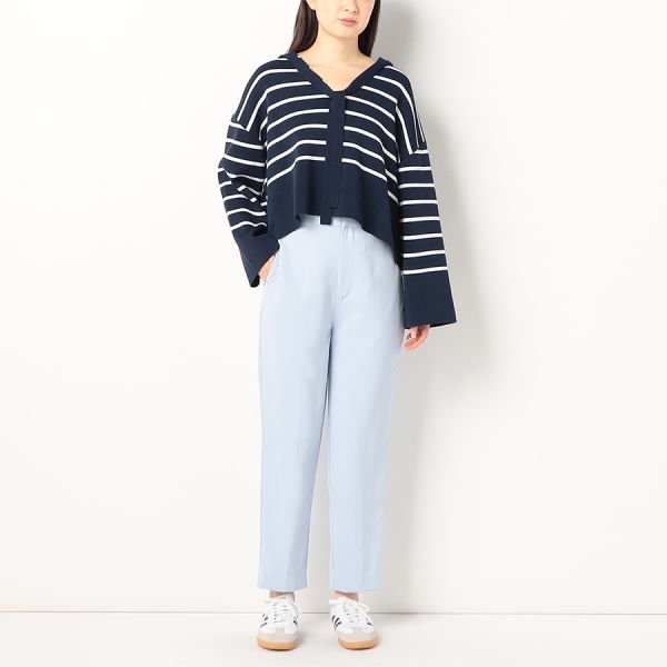 ウエストタブボタン付きハイウエストテーパードパンツ