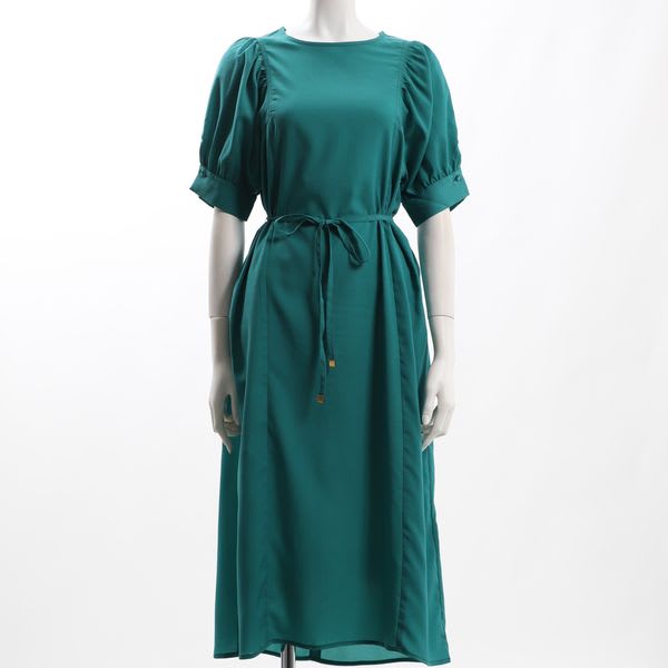 パフスリーブウエストリボン付きワンピース