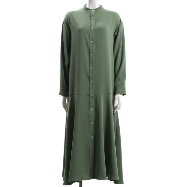 切り替えフレアラインフロントボタンワンピース