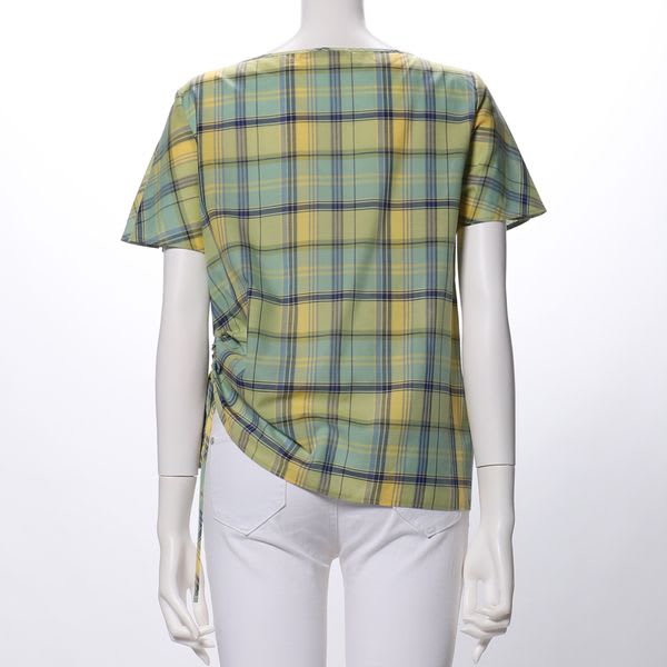 マドラスチェックふんわり袖ブラウス