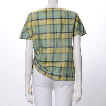 マドラスチェックふんわり袖ブラウス