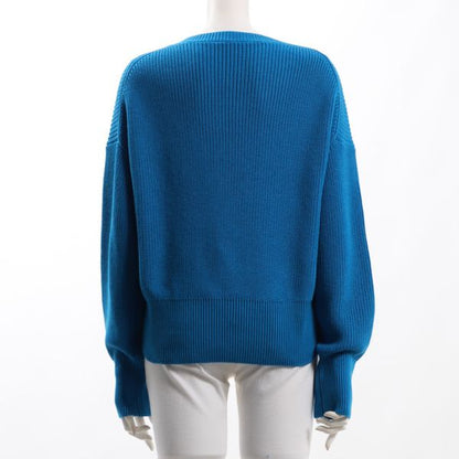 ドロップショルダーオープンフロントネックニット