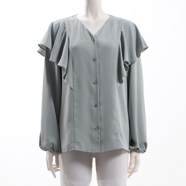 フリルデザインVネックブラウス