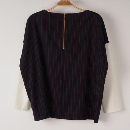 ストライプ柄切り替えジップデザインカットソー