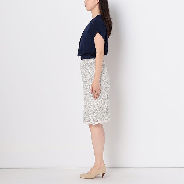 布帛とレースのドッキングワンピース