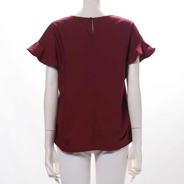 袖フリルラウンドネックブラウス