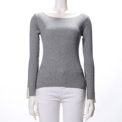 バイカラーデザインリブニット