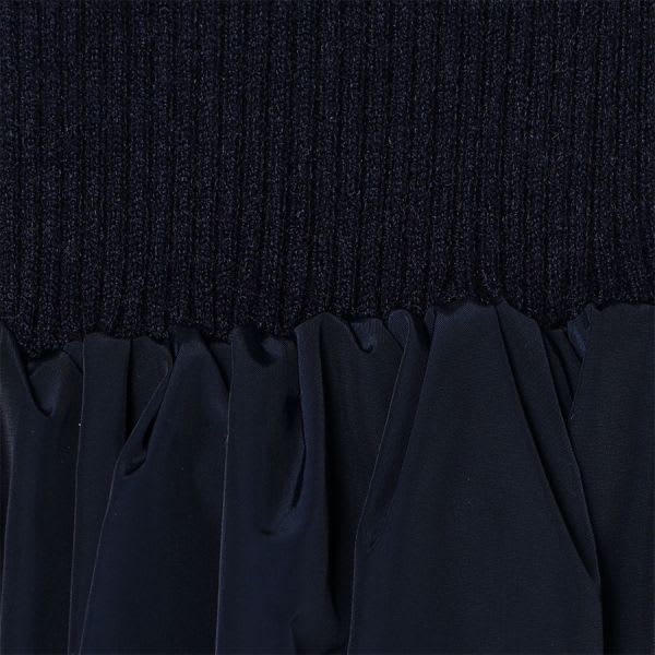 リブニットとギャザーフレアスカートのドッキングワンピース