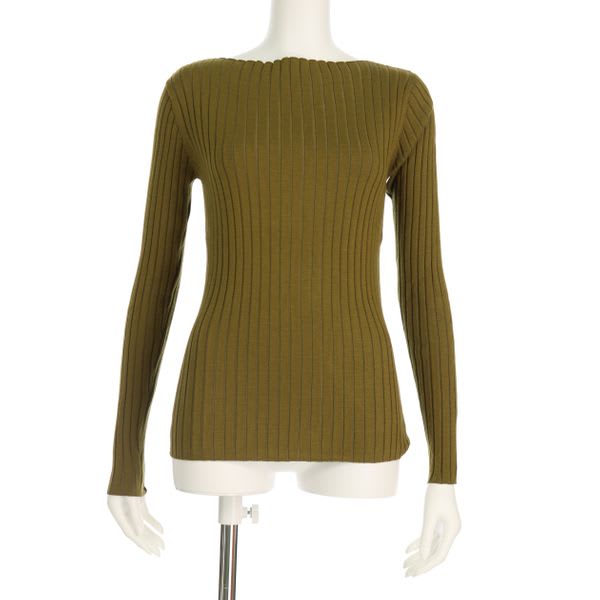 スラッシュドネックリブニットプルオーバー