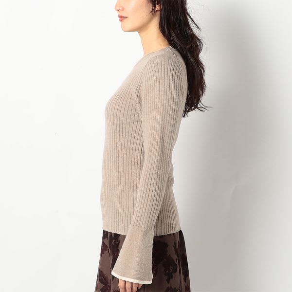 バイカラーフレアスリーブリブニット