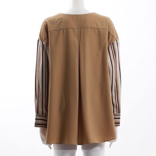 ストライプ切り替えVネックブラウス