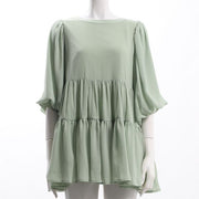 バックボタンティアードブラウス