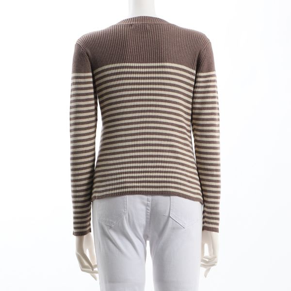 リブボーダークルーネックニット