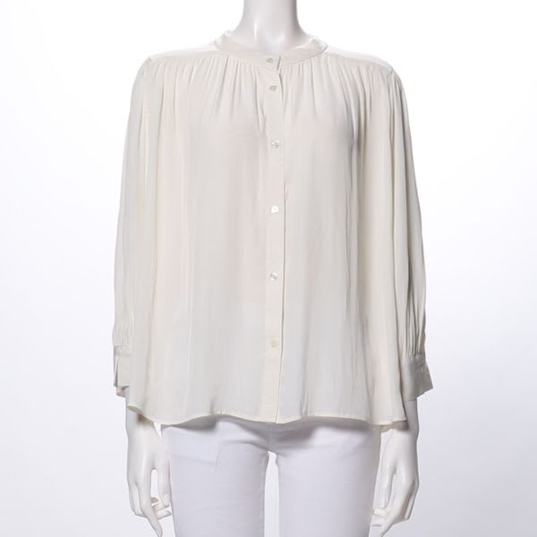 ギャザーデザインフロントボタンブラウス