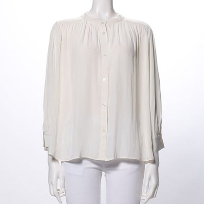 ギャザーデザインフロントボタンブラウス