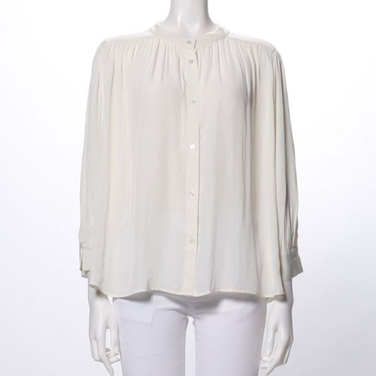 ギャザーデザインフロントボタンブラウス