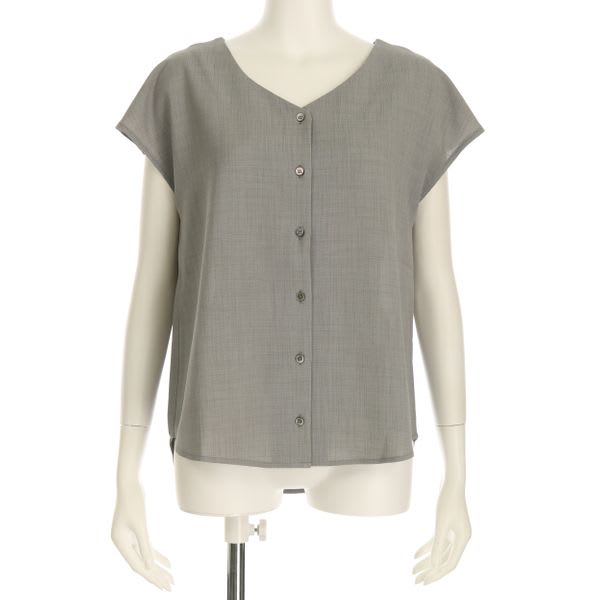 リネン調フロントボタンブラウス