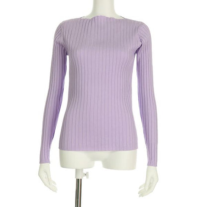 スラッシュドネックリブニットプルオーバー