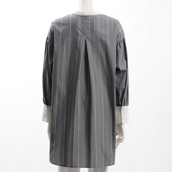 オーバーサイズストライプ柄バンドカラーシャツ