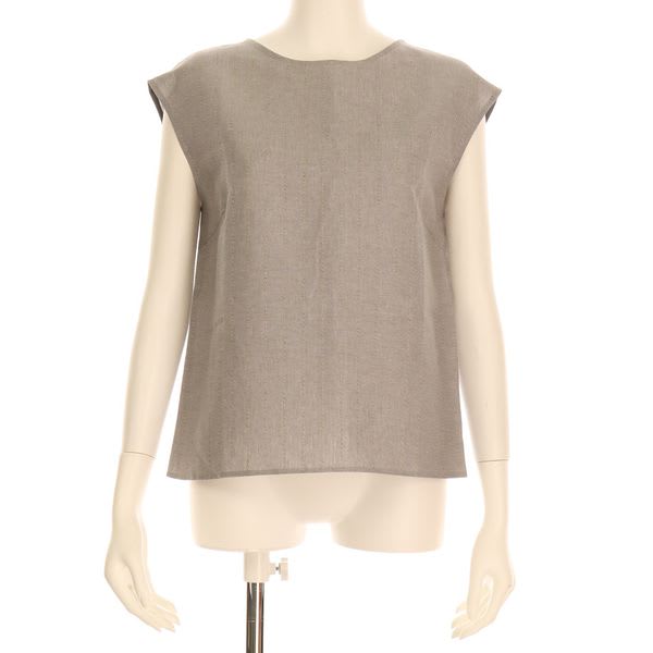 リネン調クルーネックノースリーブブラウス