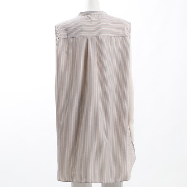 バックテールデザインストライプ柄バンドカラーブラウス