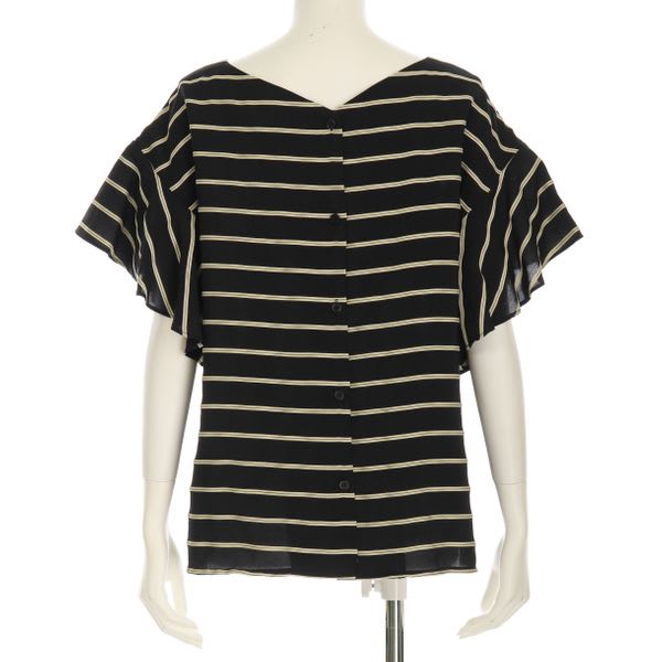 バックボタンデザインボーダー柄ブラウス