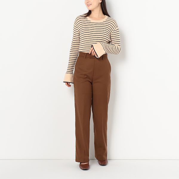 ボーダー柄ベルスリーブニット