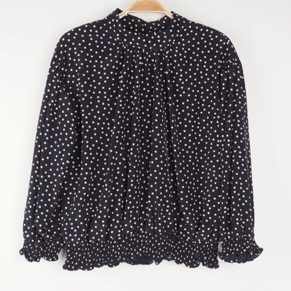 スタンドカラードット柄ブラウス