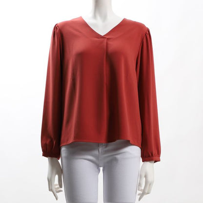 パフスリーブVネックブラウス